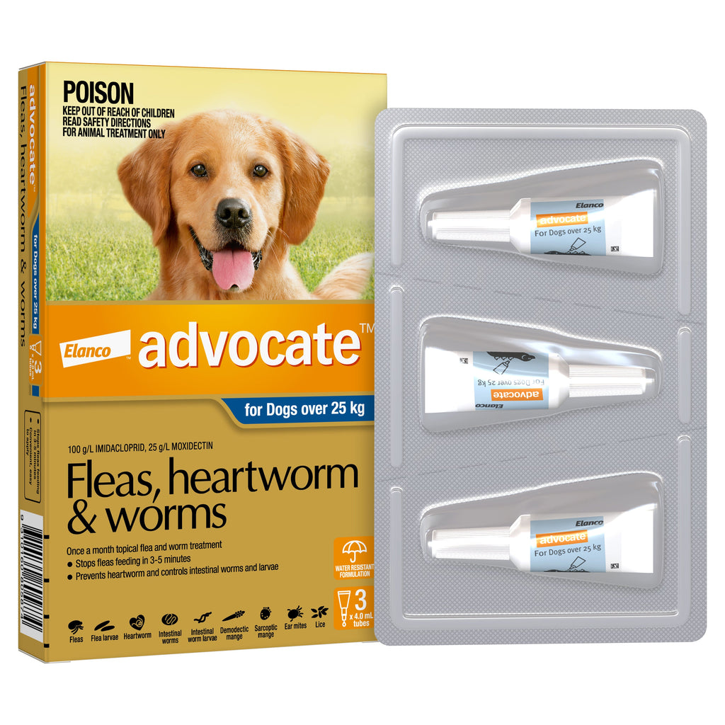 Advocate Flea Heartworm and Worm Treatment for Dogs 25kg Blue 3 Pack-Habitat Pet Supplies