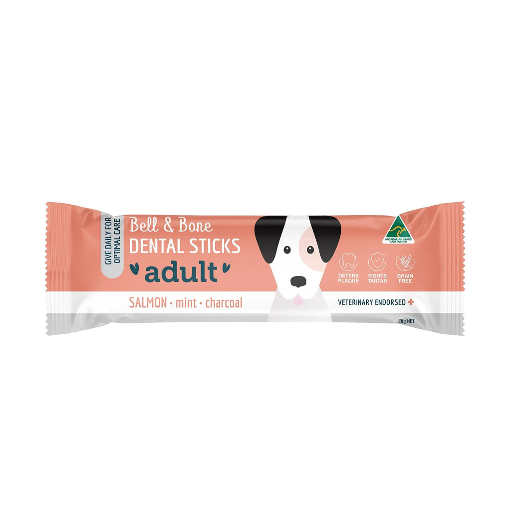 Bell and Bone Dental Stick Salmon Mint and Charcoal for Dogs 26g (+_+)-Habitat Pet Supplies