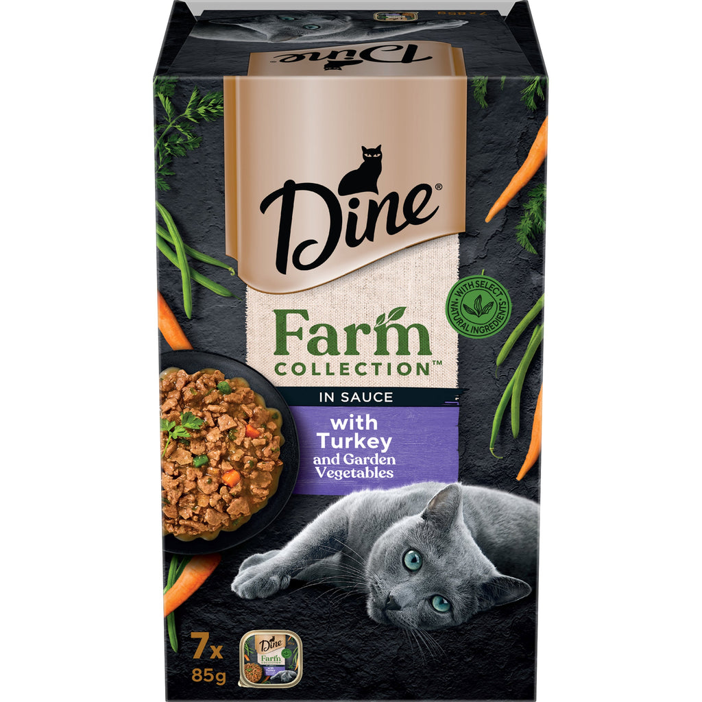 Dine Farm Collection Turkey and Garden Vegetables Adult Cat Wet Food 85g x 7-Habitat Pet Supplies