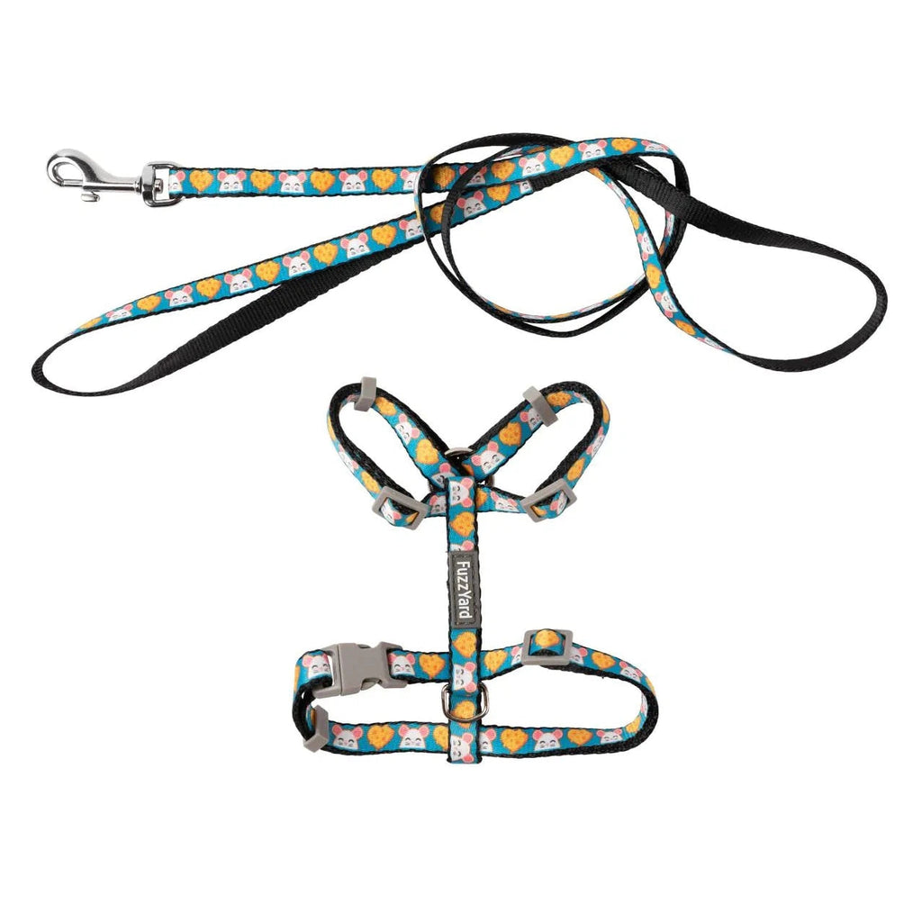 FuzzYard Cheesy Hearts Cat Harness and Lead Walking Set ^._.^-Habitat Pet Supplies