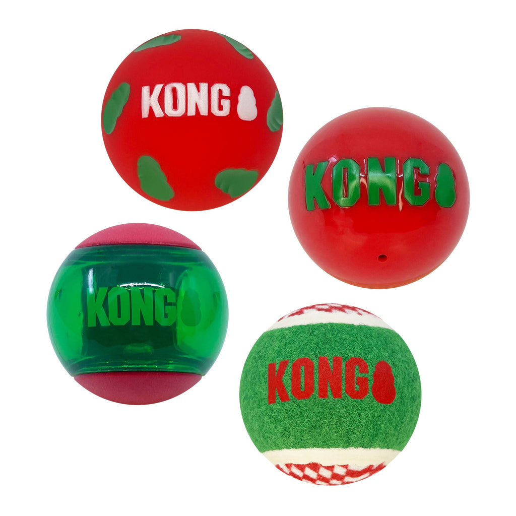 KONG Christmas Occasions Balls Medium 4 Pack Dog Toy-Habitat Pet Supplies