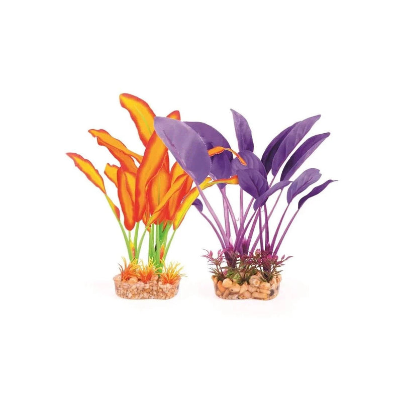 Kazoo Aquarium Artificial Plant Purple or Orange Silk with Thin Leaves Small