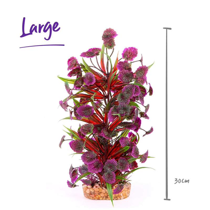 Kazoo Aquarium Artificial Plant with Thin Leaves and Maroon Flowers Large