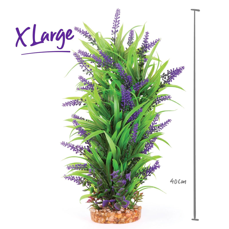 Kazoo Aquarium Artificial Plant with Thin Leaves and Purple Flowers Extra Large