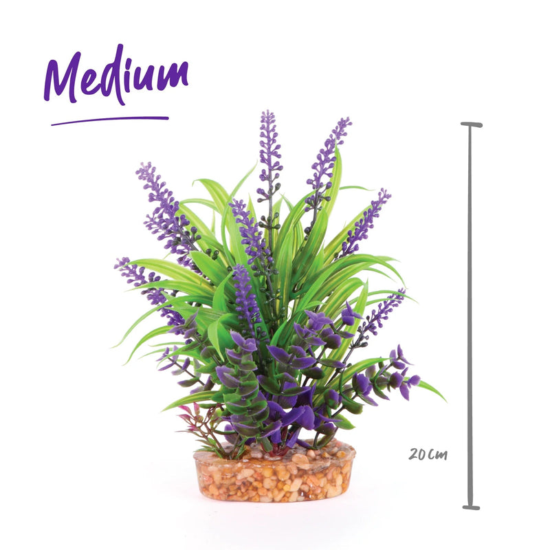 Kazoo Aquarium Artificial Plant with Thin Leaves and Purple Flowers Medium