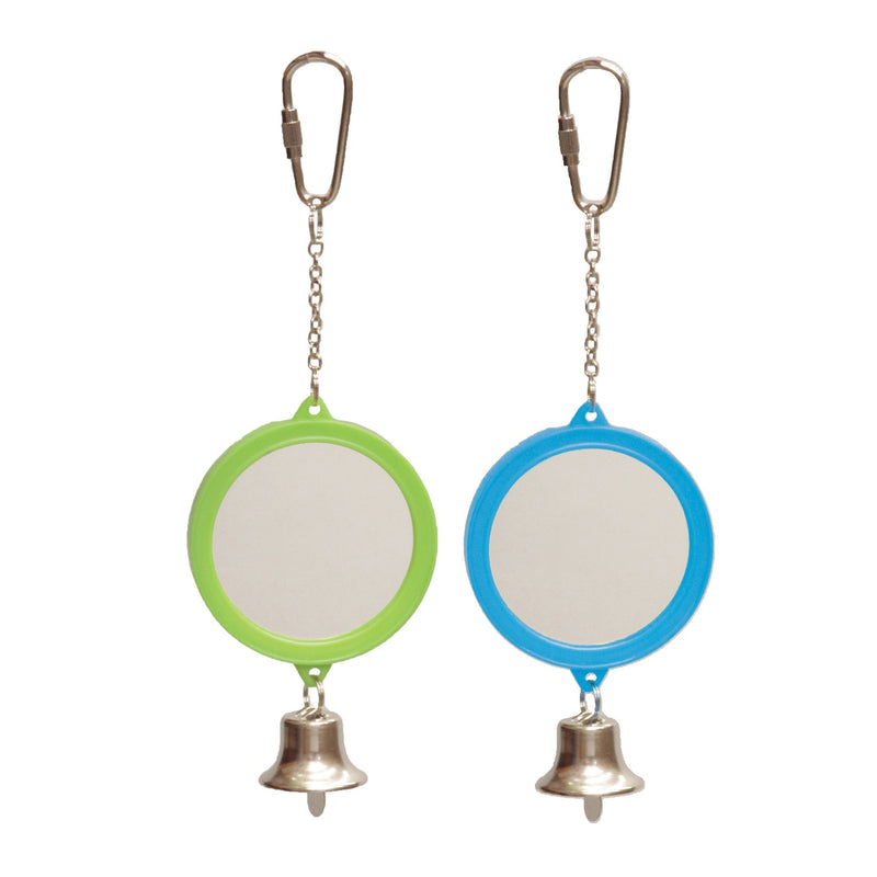 Kazoo Bird Toy Round Mirror for Birds with Bell Small-Habitat Pet Supplies