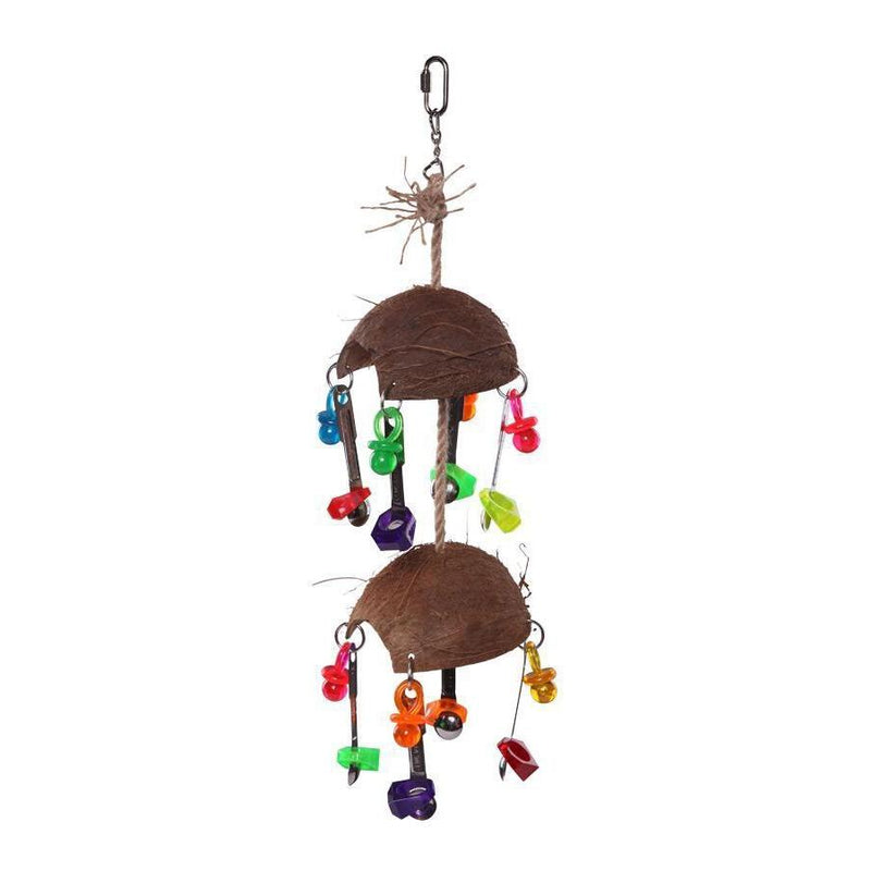 Kazoo Bird Toy Split Coconut with Toys and Spoons Large-Habitat Pet Supplies
