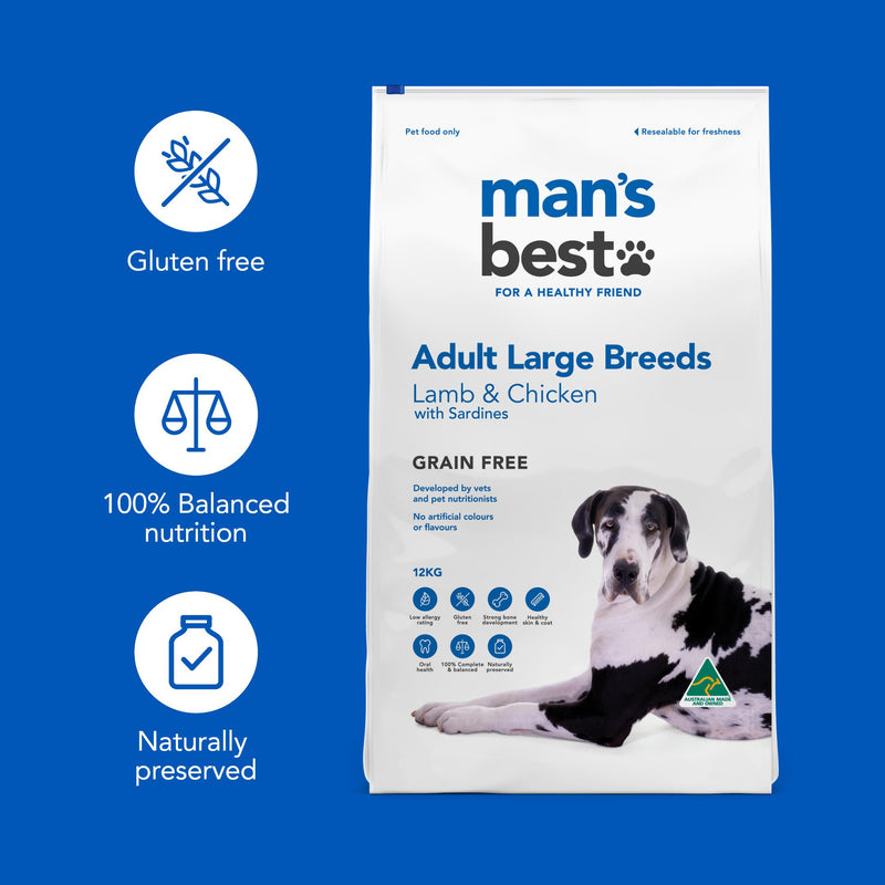 Mans Best Adult Large Breed Premium Grain Free Dry Dog Food 12kg