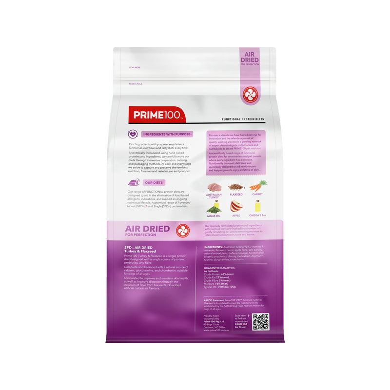 PRIME 100 SPD Air Dried Turkey and Flaxseed Dog Food 2.2kg