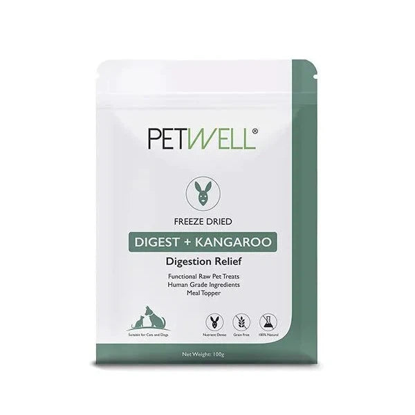 PetWell Freeze Dried Kangaroo with Digest Support Functional Treats for Dogs and Cats 100g *!*!*-Habitat Pet Supplies
