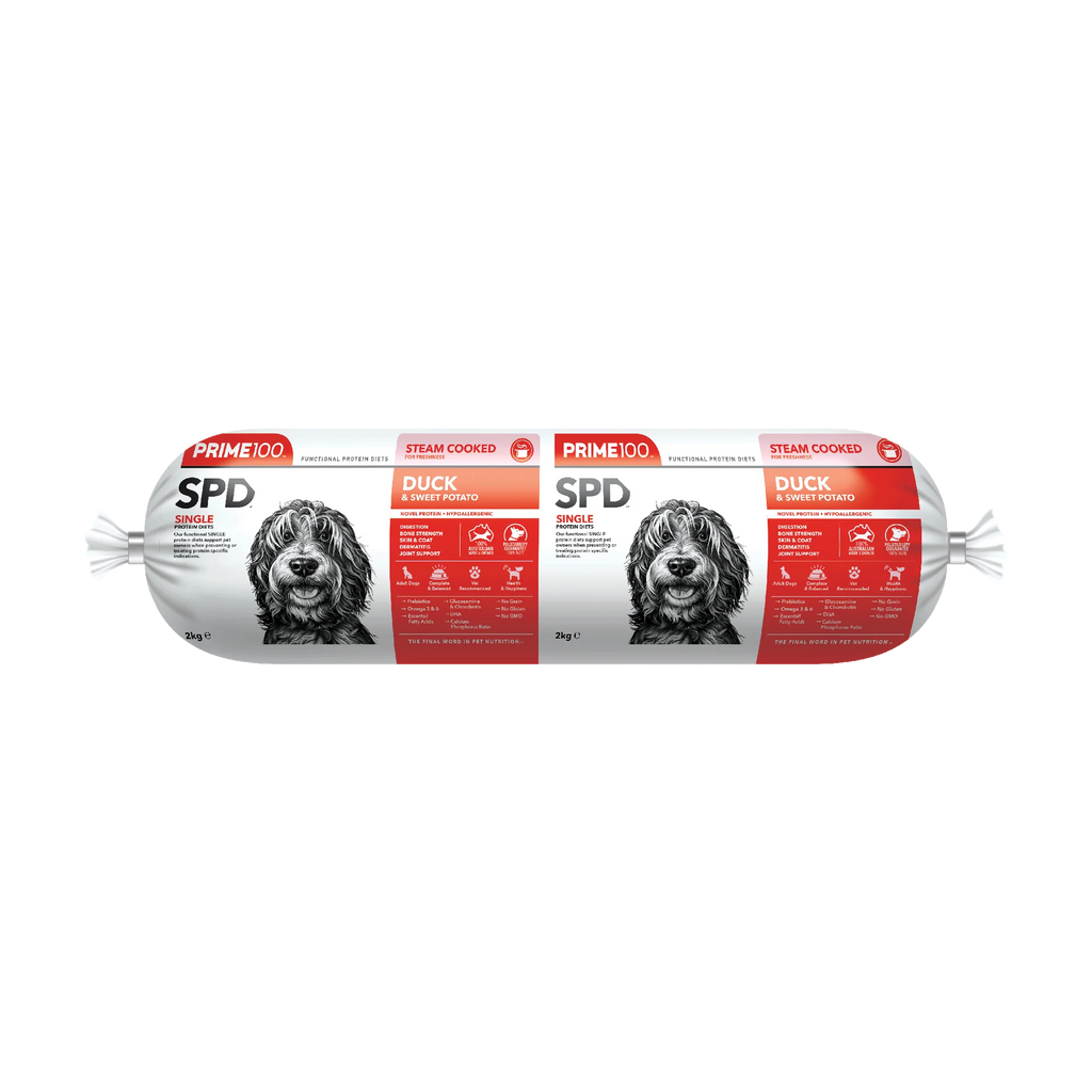 Prime 100 Dog SPD Duck and Sweet Potato Roll 2kg-Habitat Pet Supplies