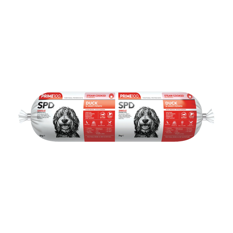 Prime 100 Dog SPD Duck and Sweet Potato Roll 2kg-Habitat Pet Supplies