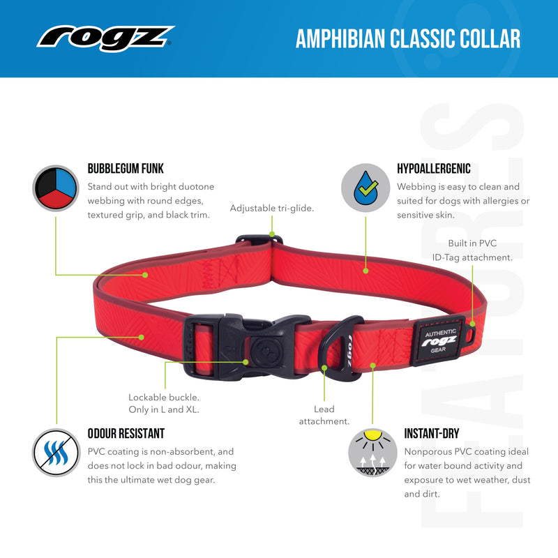 Rogz Classic Amphibian Black Dog Collar Extra Large