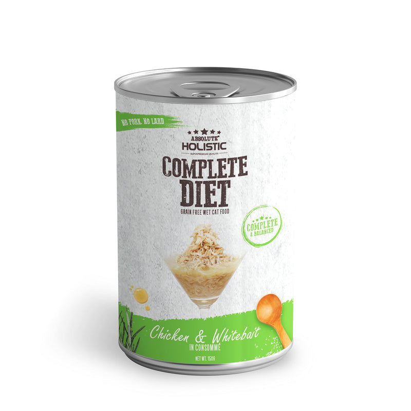 Absolute Holistic Complete Diet Cat Chicken and Whitebait Wet Food 150g x 24-Habitat Pet Supplies