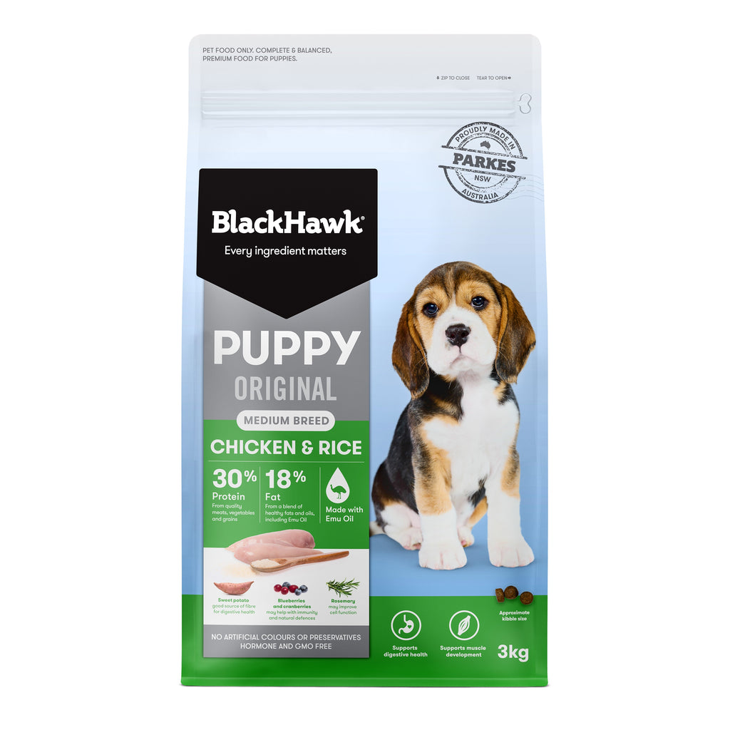 Black Hawk Chicken and Rice Medium Breed Puppy Dry Dog Food 3kg ^._.^-Habitat Pet Supplies