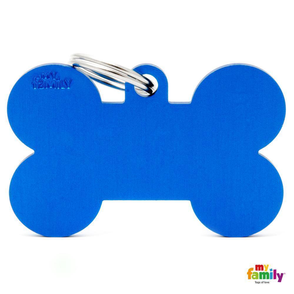 My Family Basic Bone Extra Large Blue Dog Tag with Free Engraving-Habitat Pet Supplies