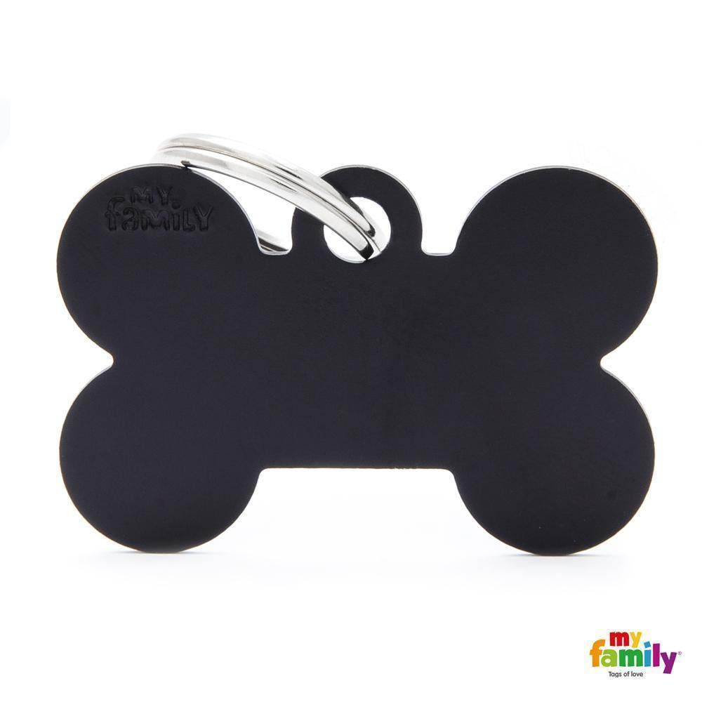 My Family Basic Bone Large Black Dog Tag with Free Engraving-Habitat Pet Supplies
