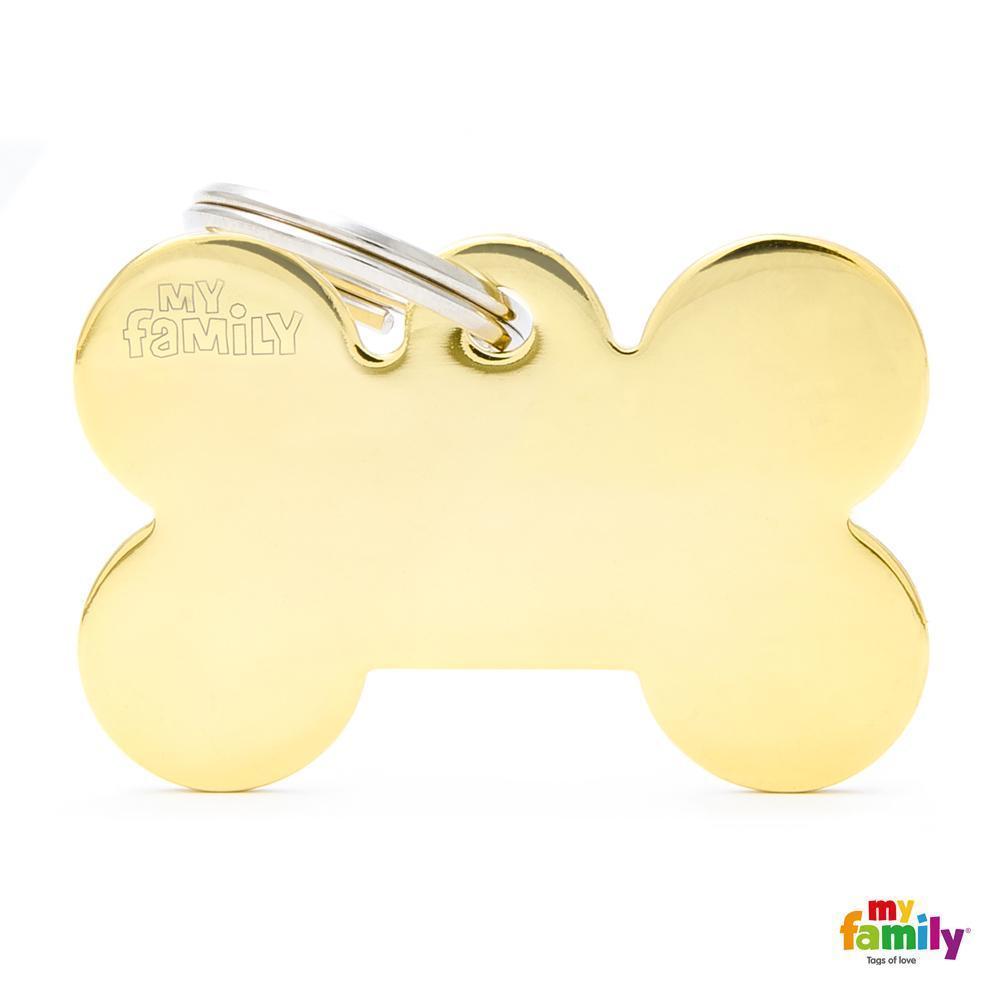 My Family Basic Bone Large Brass Dog Tag with Free Engraving-Habitat Pet Supplies