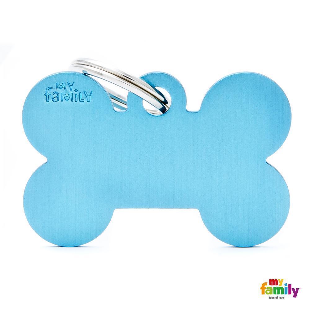 My Family Basic Bone Large Light Blue Dog Tag with Free Engraving-Habitat Pet Supplies
