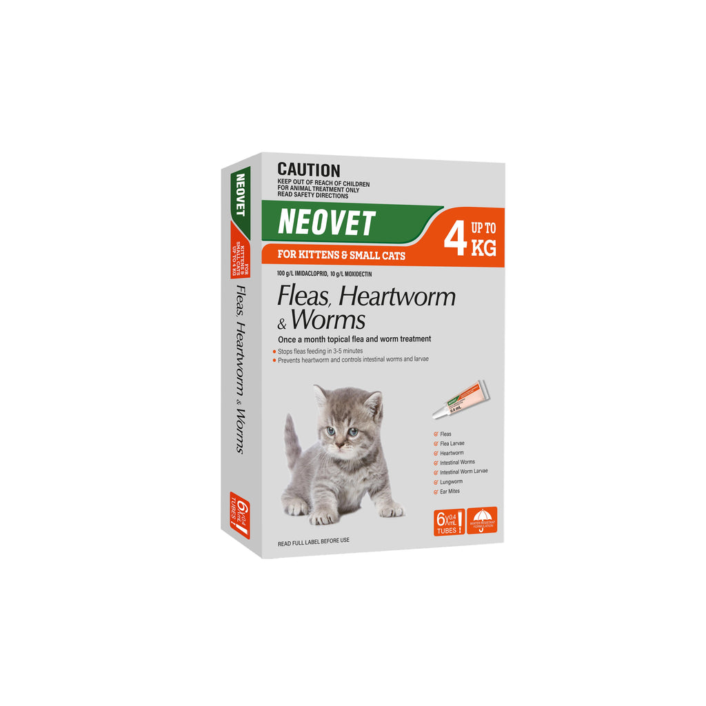 Neovet Flea Heartworm and Worming Treatment for Kittens and Small Cats 6 Pack-Habitat Pet Supplies
