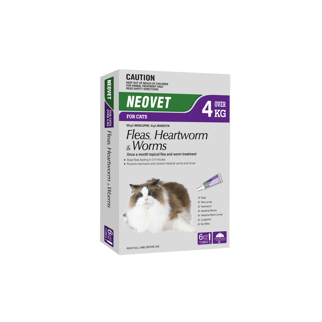 Neovet Flea Heartworm and Worming Treatment for Large Cats 6 Pack-Habitat Pet Supplies