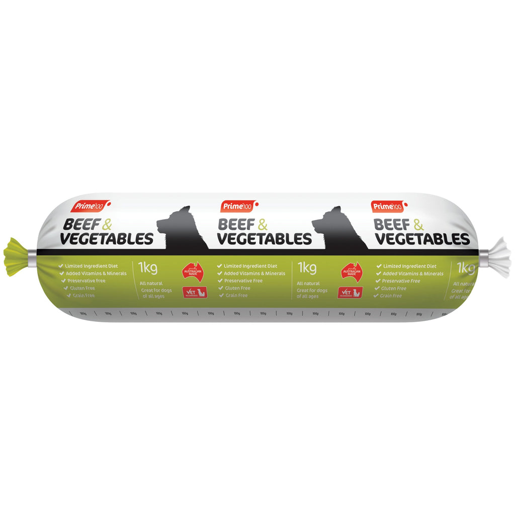 Prime 100 Dog Beef and Vegetable Roll 1kg-Habitat Pet Supplies