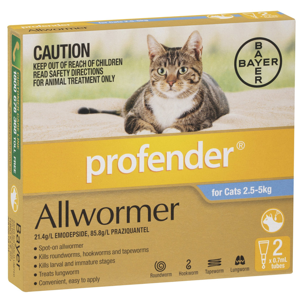 Profender Worming Treatment for Cats 2.5-5kg Blue 2 Pack-Habitat Pet Supplies