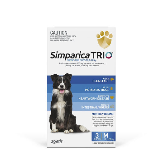 Simparica Trio Flea Tick and Worming Chews for Medium Dogs Blue 3 Pack ^._.^