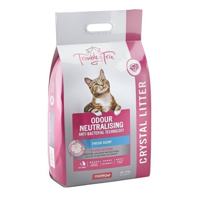 Trouble and Trix Odour Neutralising Anti-Bacterial Crystal Cat Litter 15L/6.4Kg-Habitat Pet Supplies
