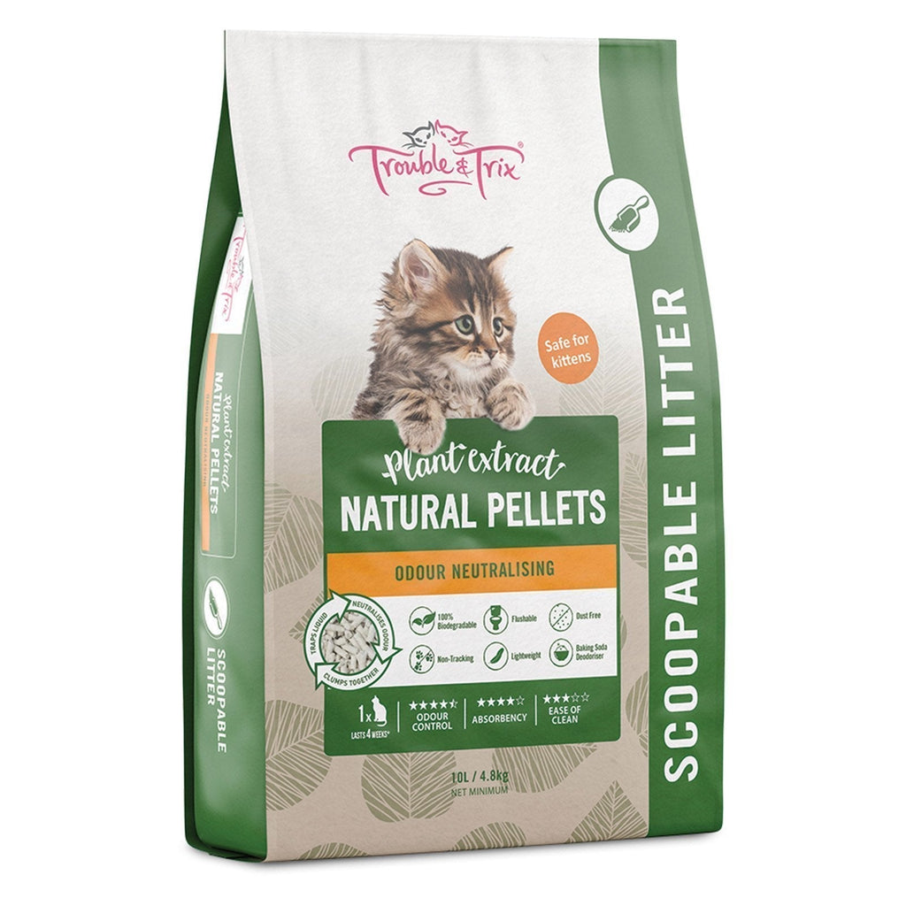 Trouble and Trix Plant Extract Odour Neutralising Natural Pellet Cat Litter 10L/4.8kg-Habitat Pet Supplies
