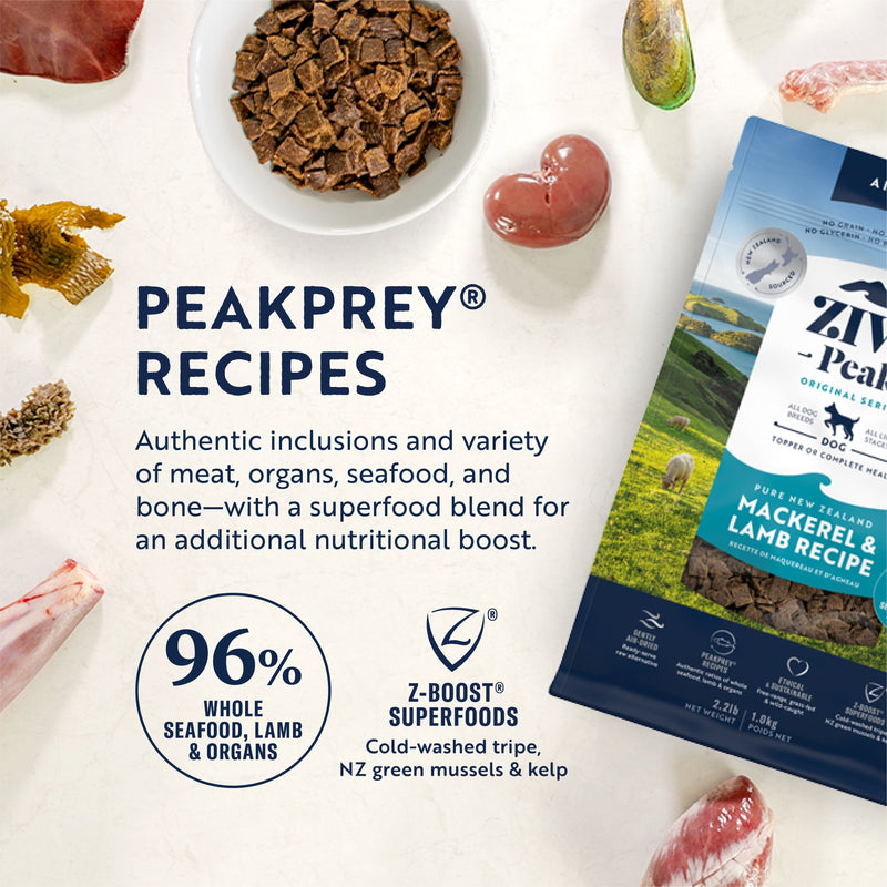 ZIWI Peak Air Dried Mackerel and Lamb Recipe Dog Food 4kg