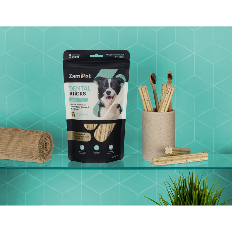 ZamiPet Dental Sticks for Medium and Large Adult Dogs 200g 6 Pack