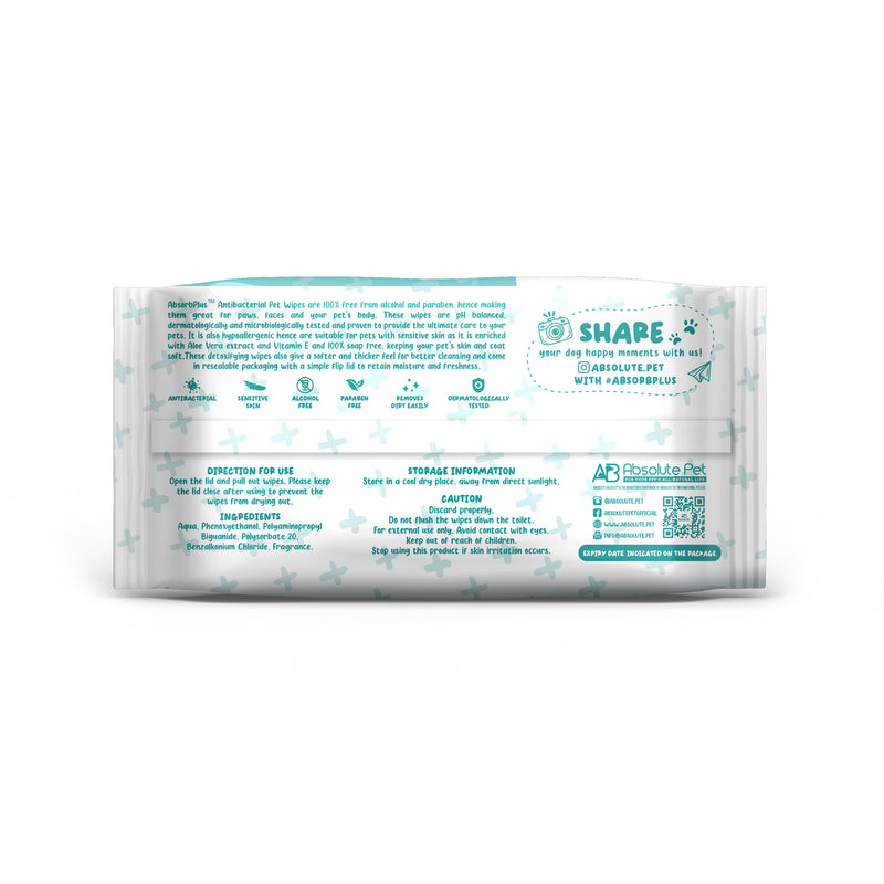 Absorb Plus Antibacterial Floral Scented Pet Wipes 80 Pack