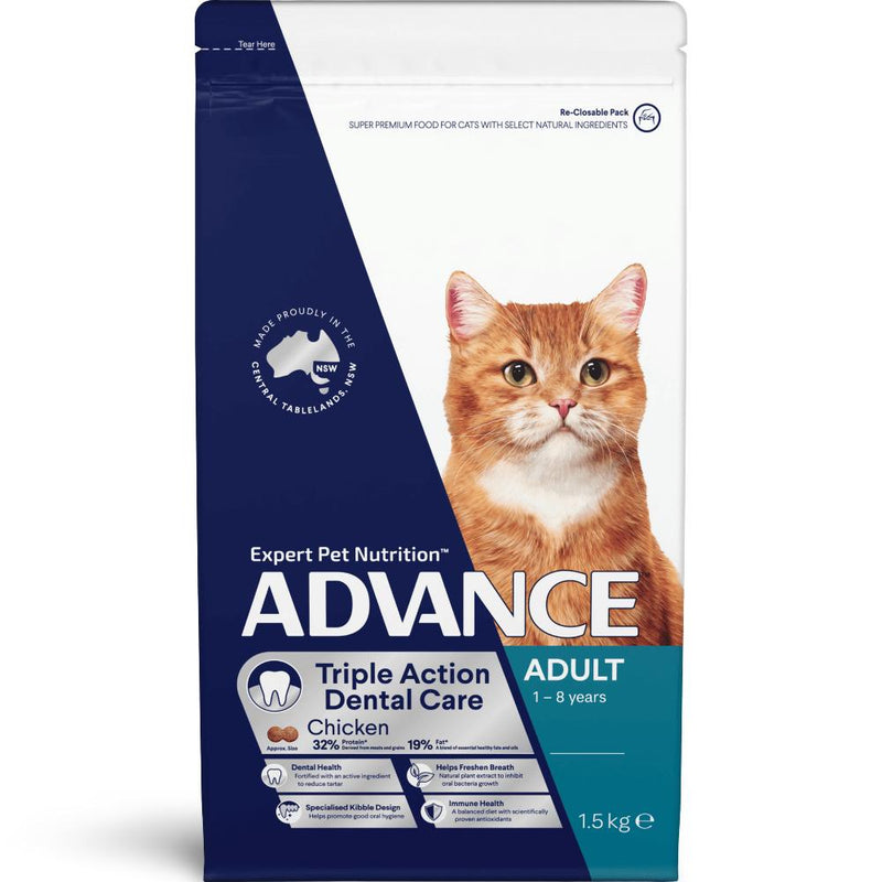 Advance Chicken Triple Action Dental Adult Cat Dry Food 1.5kg-Habitat Pet Supplies