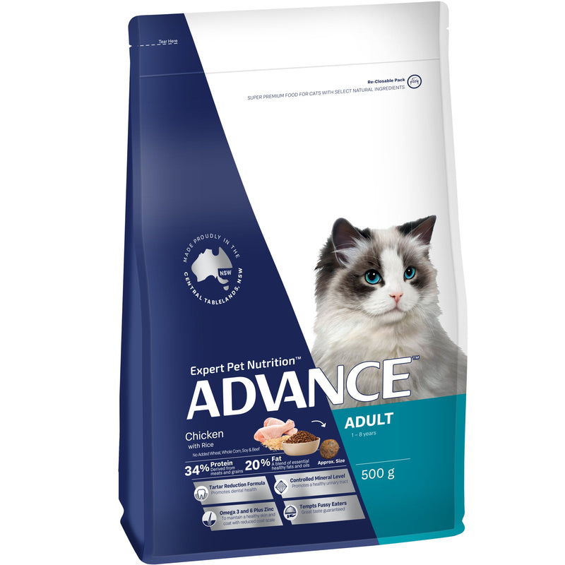 Advance Chicken and Rice Adult Cat Dry Food 500g^^^-Habitat Pet Supplies