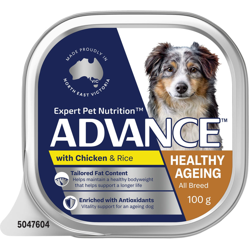Advance Chicken and Rice Healthy Ageing All Breed Mature Dog Wet Food 100g x 12 (+_+)