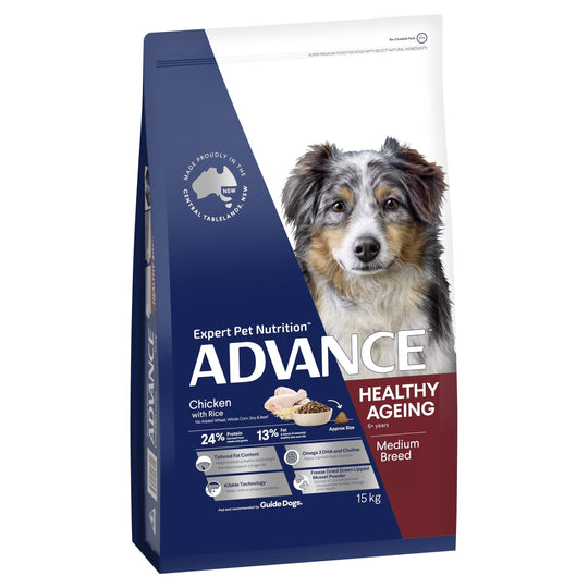 Advance Chicken and Rice Healthy Ageing Medium Breed Mature Dog Dry Food 15kg