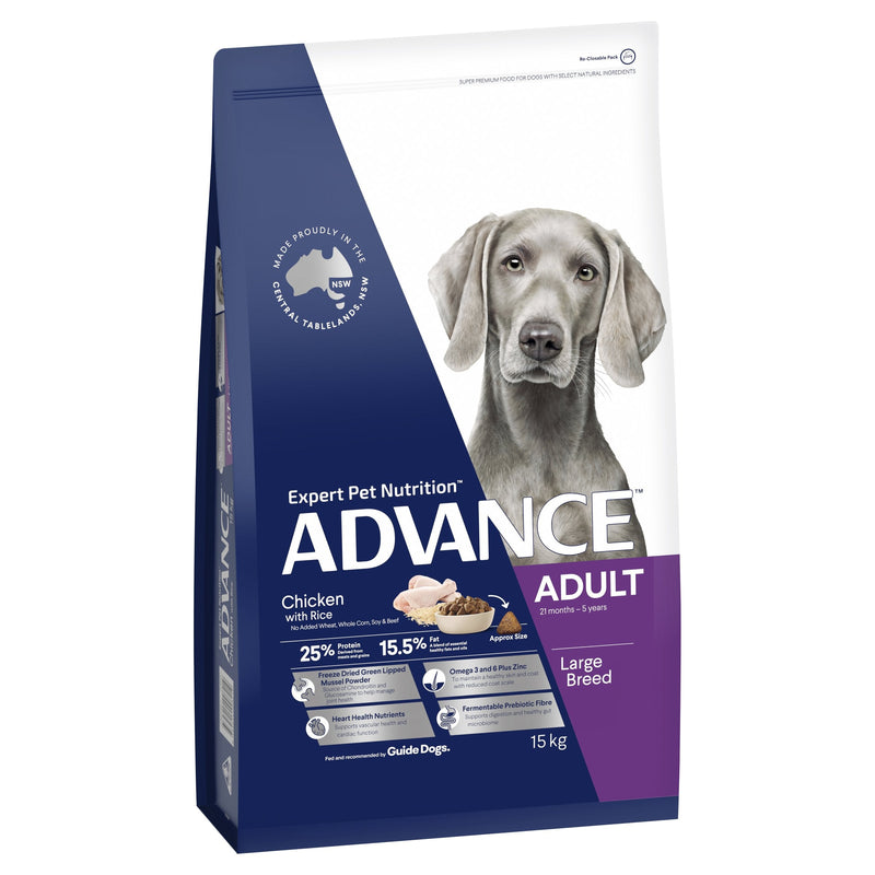 Advance Chicken and Rice Large Breed Adult Dog Dry Food 15kg (+_+)-Habitat Pet Supplies