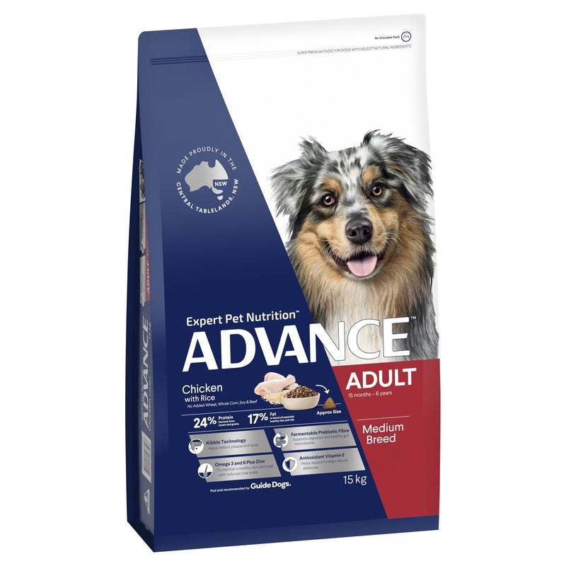 Advance Chicken and Rice Medium Breed Adult Dog Dry Food 15kg (+_+)-Habitat Pet Supplies