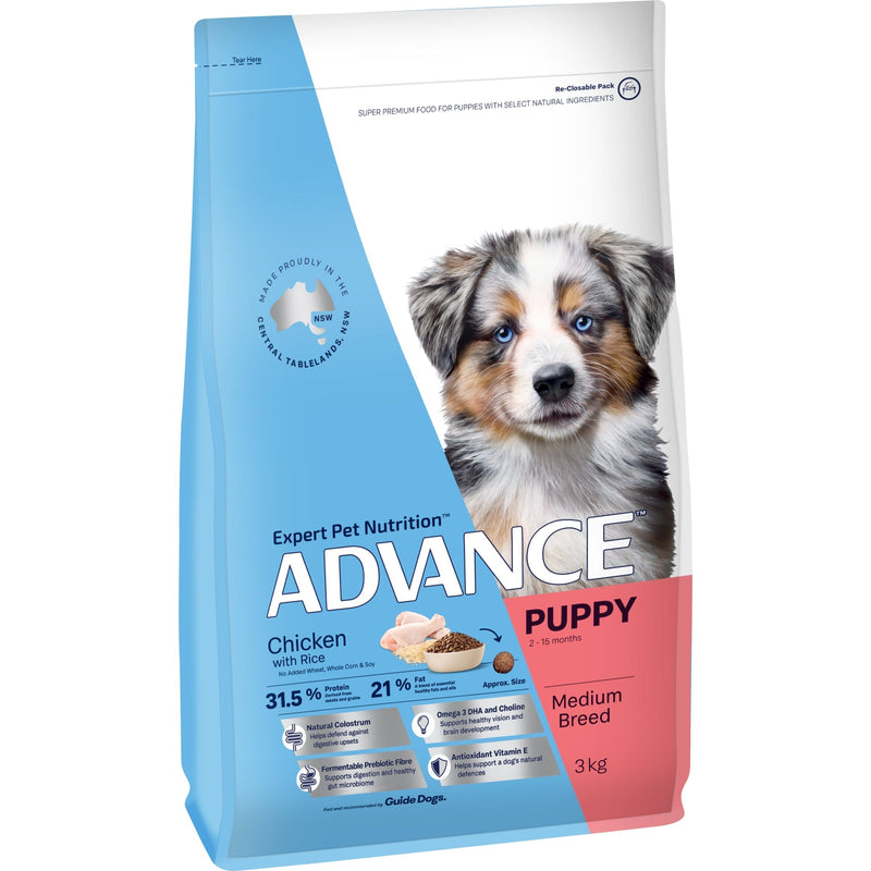 Advance Chicken and Rice Medium Breed Puppy Dry Food 3kg (+_+)-Habitat Pet Supplies