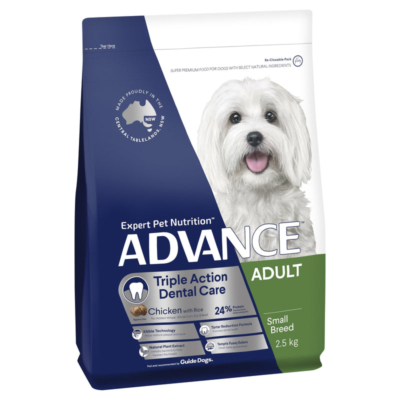 Advance Chicken and Rice Triple Action Dental Care Small Breed Adult Dog Dry Food 2.5kg*~*-Habitat Pet Supplies