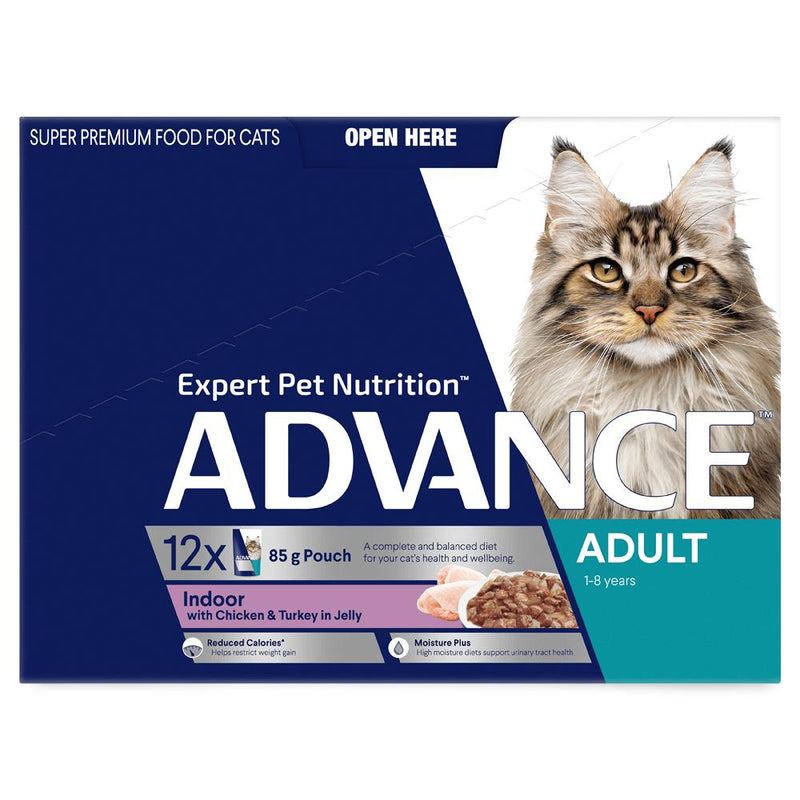 Advance Chicken and Turkey Indoor Cat Wet Food 85g X12-Habitat Pet Supplies