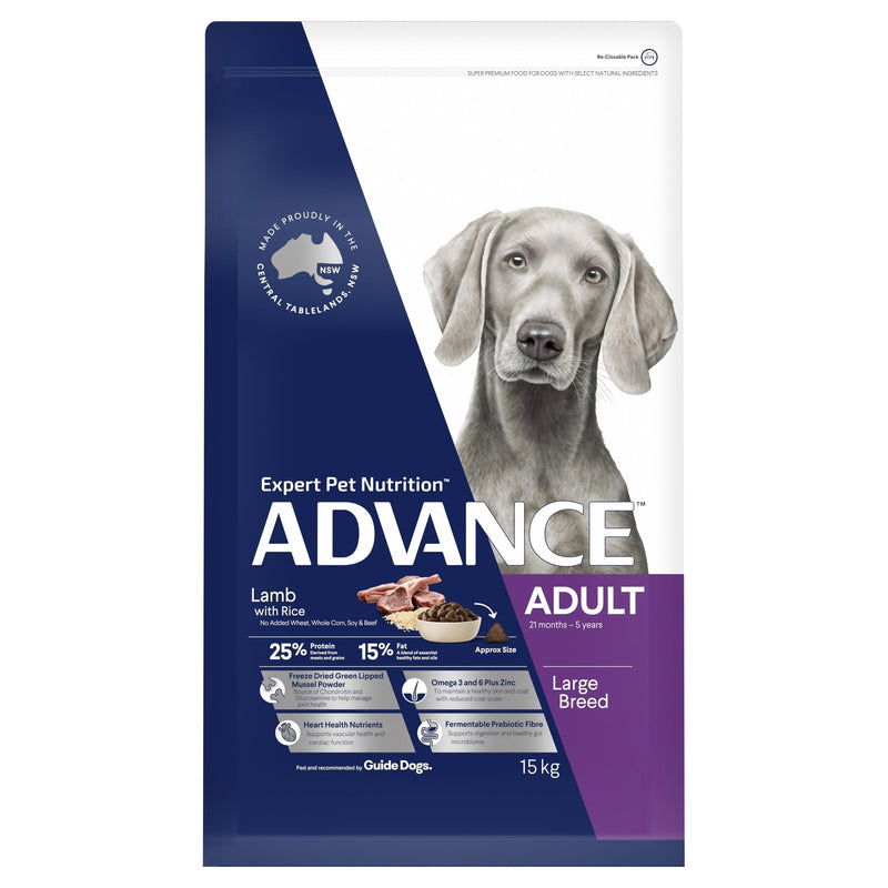 Advance Lamb and Rice Large Breed Adult Dog Dry Food 15kg (+_+)