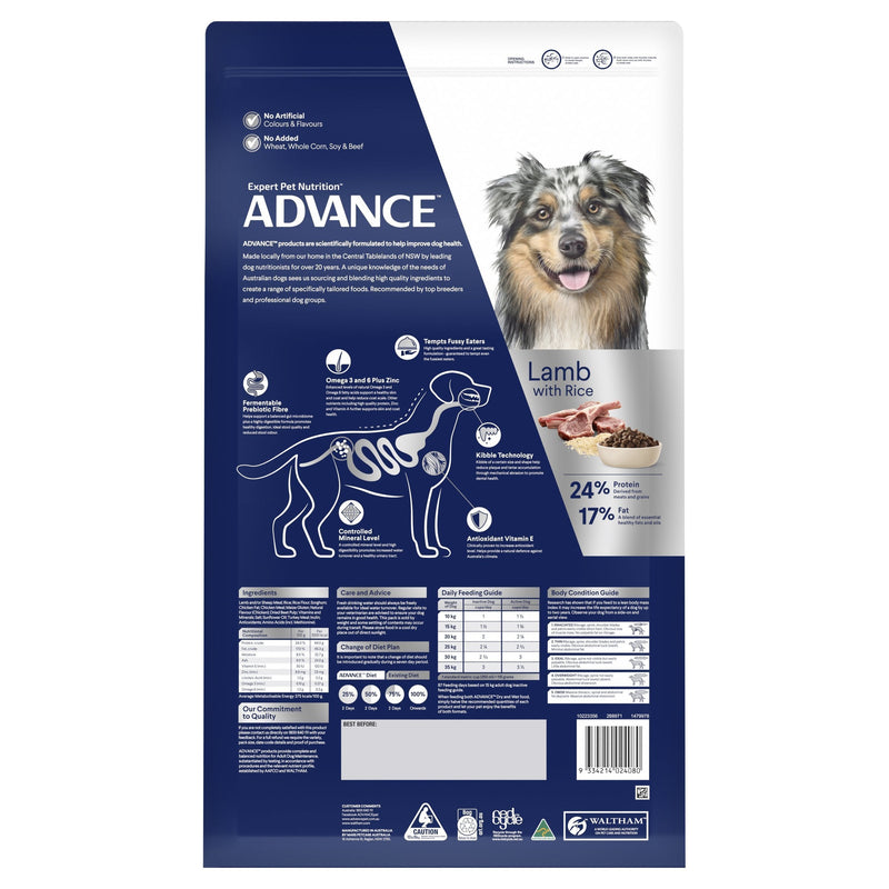 Advance Lamb and Rice Medium Breed Adult Dog Dry Food 15kg (+_+)