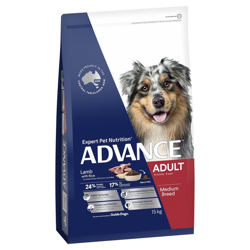 Advance Lamb and Rice Medium Breed Adult Dog Dry Food 15kg (+_+)-Habitat Pet Supplies