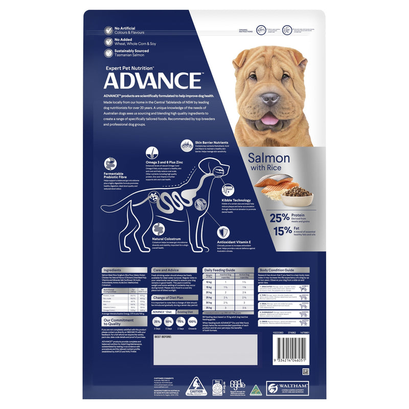 Advance Salmon and Rice Sensitive Skin and Digestion Adult Dog Dry Food 13kg (+_+)