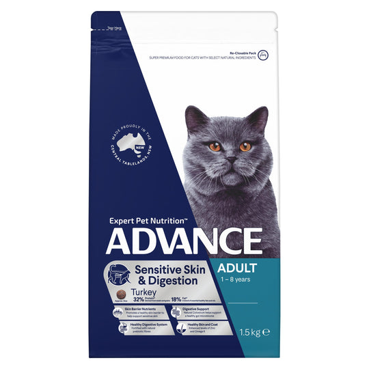Advance Turkey Sensitive Skin and Digestion Adult Cat Food 1.5kg