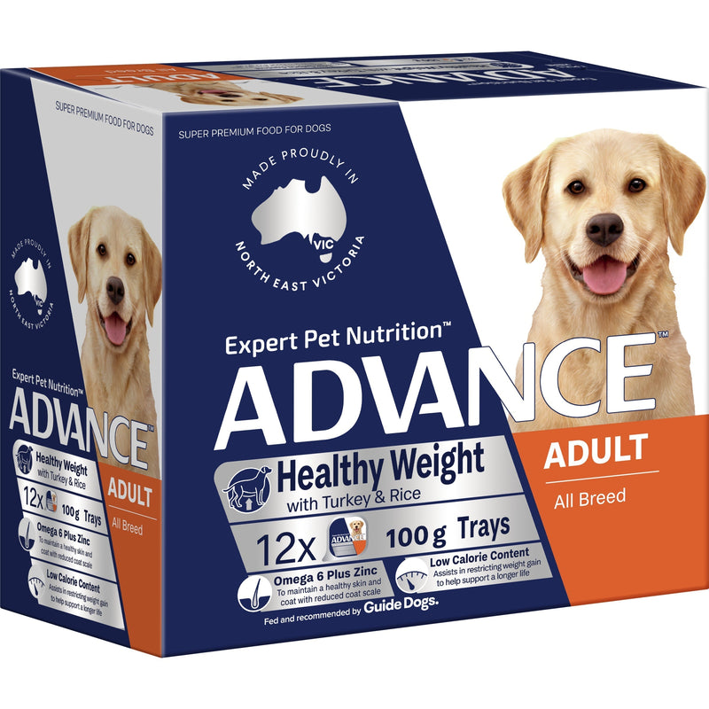 Advance Turkey and Rice Healthy Weight All Breed Adult Dog Wet Food 100g x 12 (+_+)-Habitat Pet Supplies