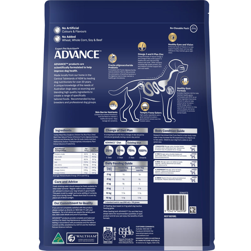 Advance Turkey and Rice Maltese Crosses Adult Dog Dry Food 2.5kg (+_+)