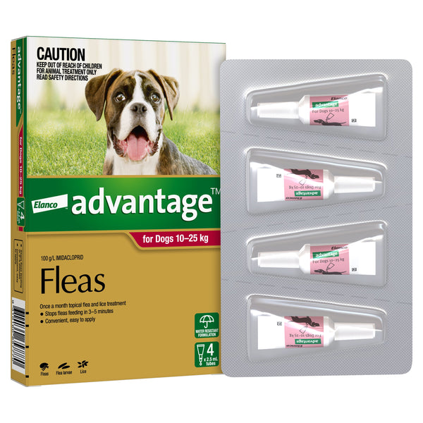 Advantage Flea Treatment for Dogs 10 25kg Red 4 Pack Habitat Pet Supplies